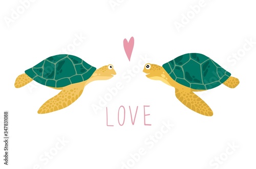 Vector Illustration of two turtles falling in love