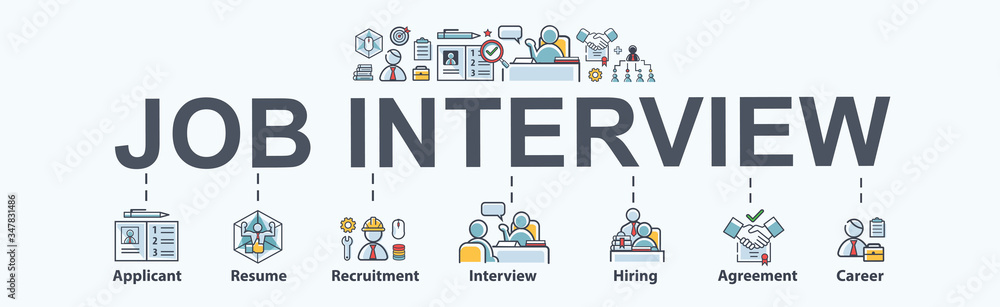 Job interview banner web icon for ิbusiness working and company ...