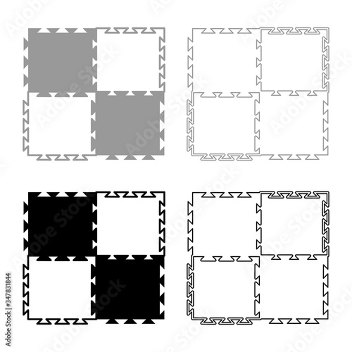 Puzzle sport mat with foam Play concept Tatami icon outline set black grey color vector illustration flat style image