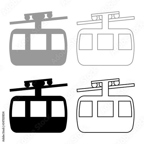 Funicular air way cable car Ski lift Mountain resort Aerial transportation tourism Ropeway Travel cabin icon outline set black grey color vector illustration flat style image