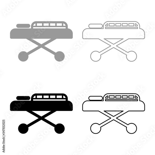 Medical bed Couch patient Hospital gurney intensive care icon outline set black grey color vector illustration flat style image