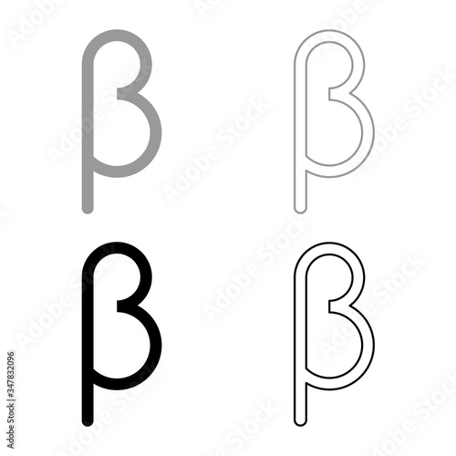 Beta greek symbol small letter lowercase font icon outline set black grey color vector illustration flat style image