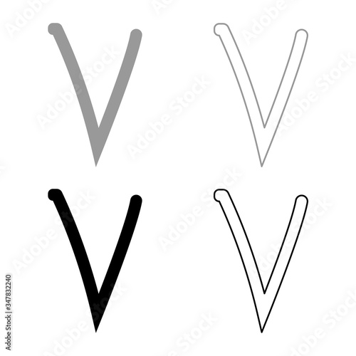 Nu greek symbol small letter lowercase font icon outline set black grey color vector illustration flat style image