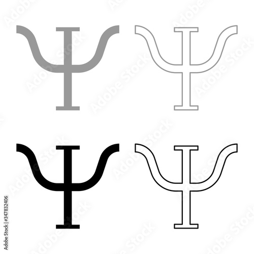 Psi greek symbol capital letter uppercase font icon outline set black grey color vector illustration flat style image