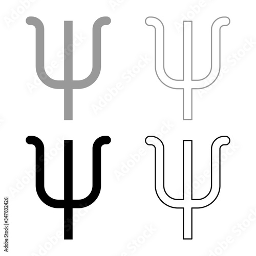 Psi greek symbol small letter lowercase font icon outline set black grey color vector illustration flat style image