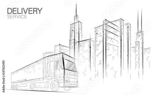 3D map point location business symbol. Realistic icon polygonal delivery worldwide truck car. Shipping online shopping direction city address position pin vector illustration