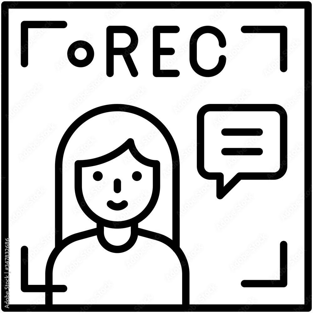 Video recording icon, woman with speech balloon Video recording icon, woman with speech balloon