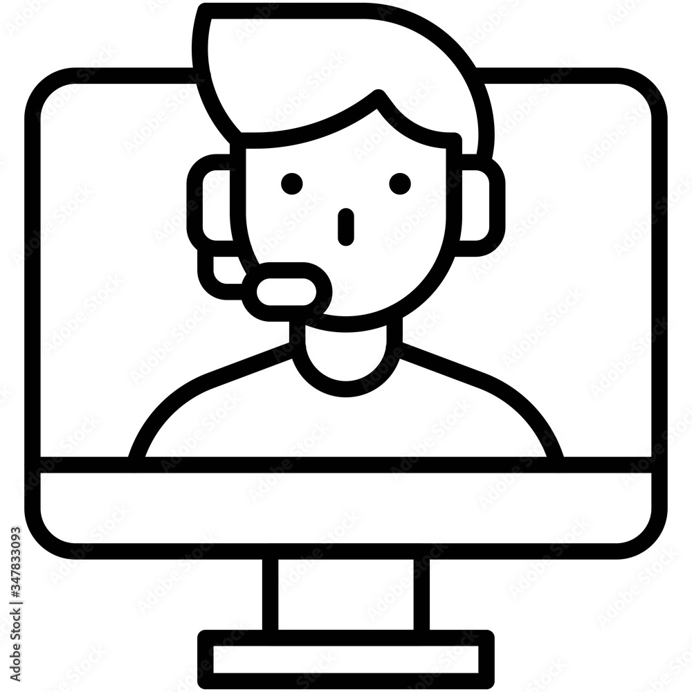 Man with headphone in monitor, video call vector Man with headphone in monitor, video call vector