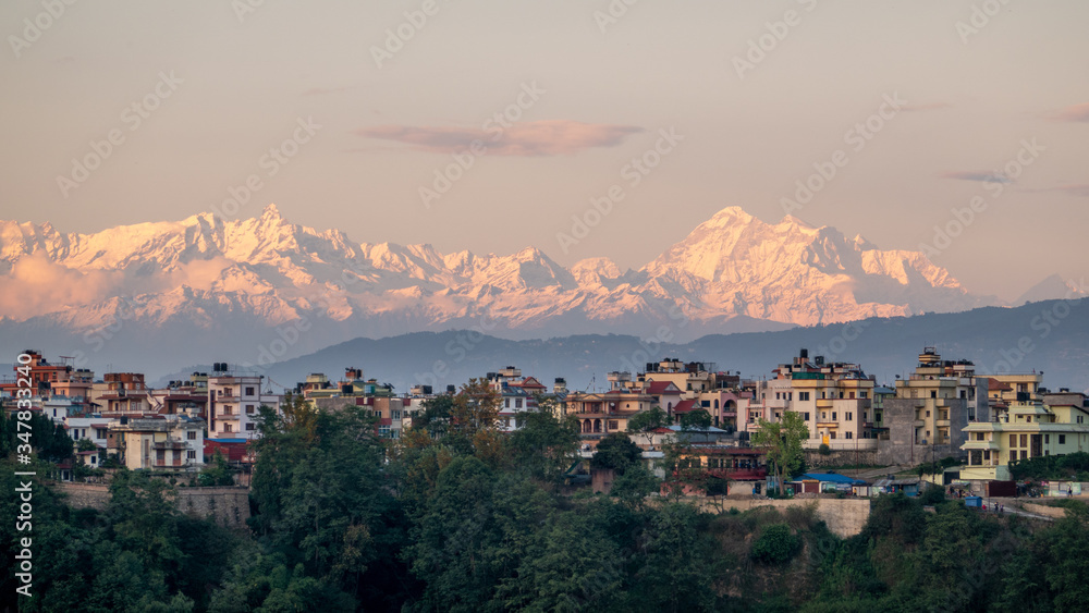 The Himalaya Mountains at Sunset in Kathmandu