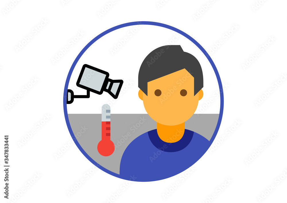 Human temperature scanning with thermal camera at the airport to allow safe travel during the coronavirus pandemic Human temperature scanning with thermal camera at the airport to allow safe travel during the coronavirus pandemic
