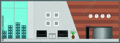 Office lobby vector color illustration
