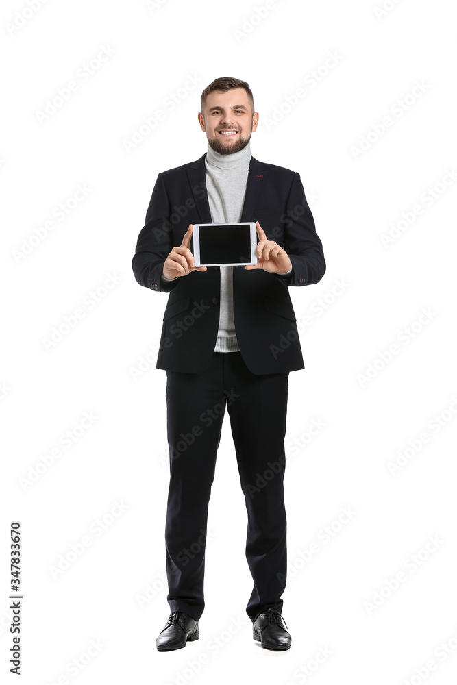 Young businessman with tablet computer on white background Young businessman with tablet computer on white background