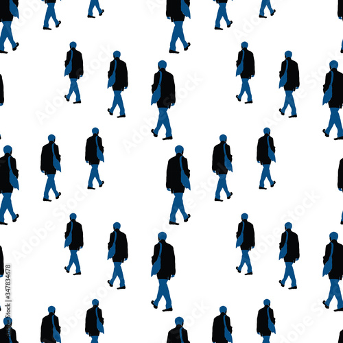Seamless background of silhouettes casual citizens walking in row