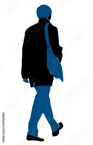 Vector drawing of silhouette casual townsman walking along street