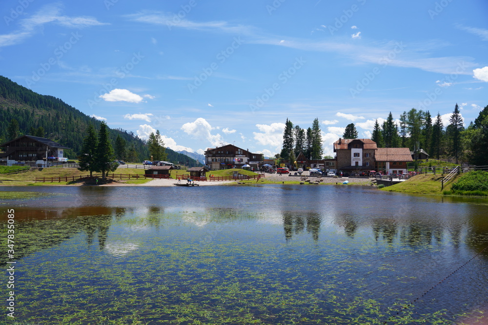 lake at the lavaze pass. Lavaze Pass in South Tyrol, Bolzano Province: is one of the most fascinating landscapes of Val di Fiemme. Trentino Alto Adige. Dolomiti, northern Italy. lake at the lavaze pass. Lavaze Pass in South Tyrol, Bolzano Province: is one of the most fascinating landscapes of Val di Fiemme. Trentino Alto Adige. Dolomiti, northern Italy.