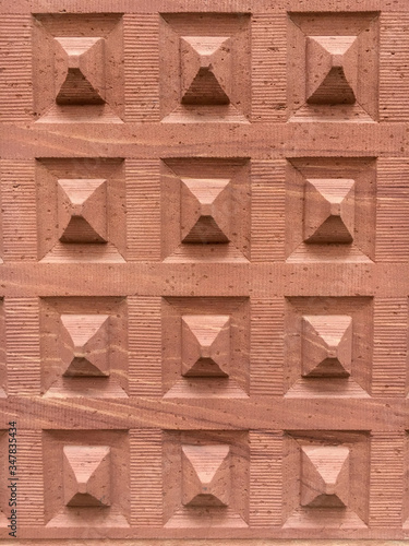 Close-up of reconstructed facade of a house.