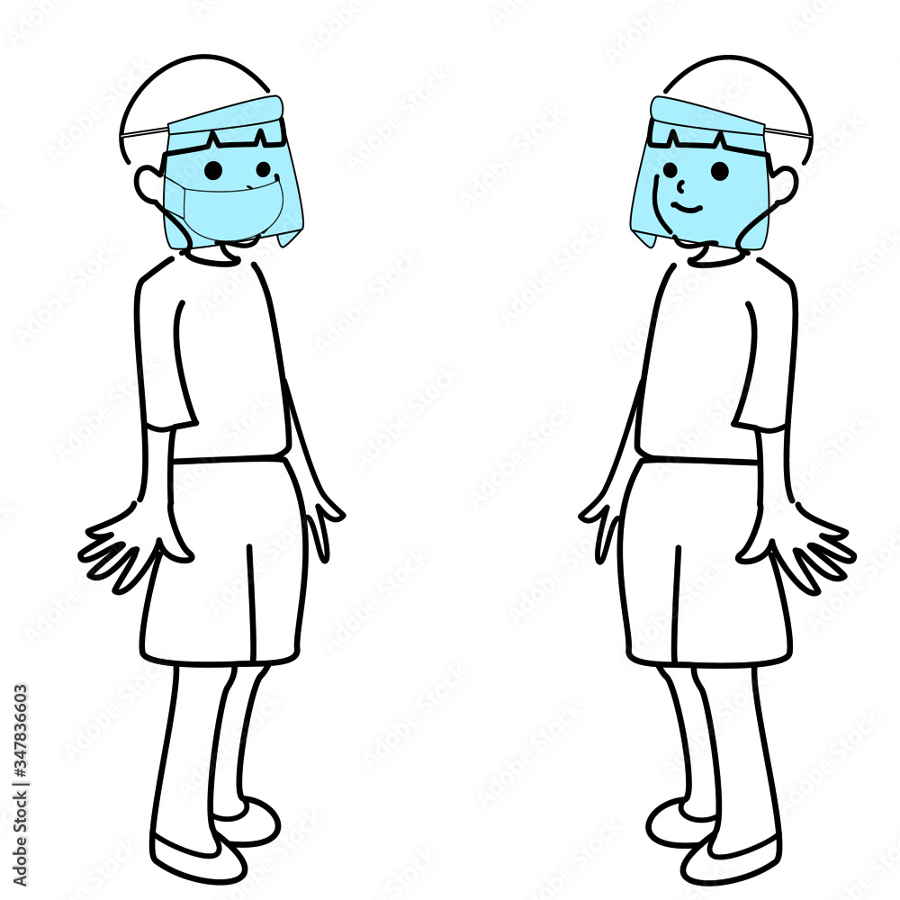 A boy wear Full face mask.full body . Standing. Simple Vector illustration Image