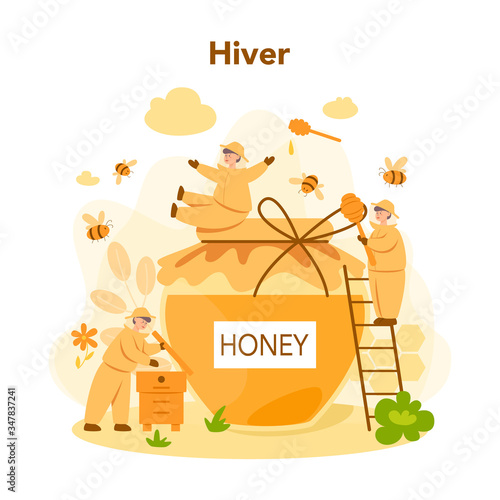 Hiver or beekeeper concept. Professional farmer with hive