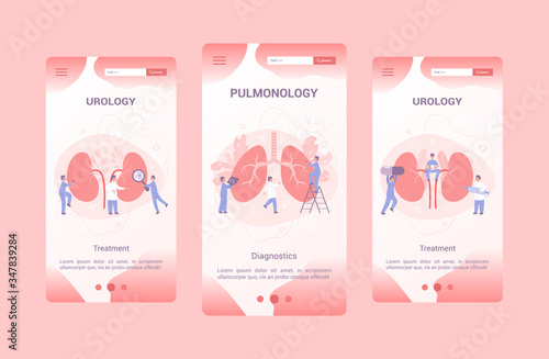 Medical specialty and examination mobile application banner set.