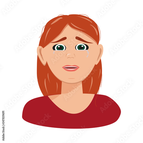 Flat vector character illustration. Tired woman, sleepy mood, weak health, mental exhausted, vector flat illustration. Woman is experiencing fear, horror, depression, sadness, stress.