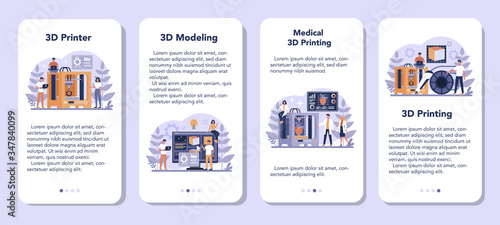 3D Printing technology mobile application banner set. 3D printer