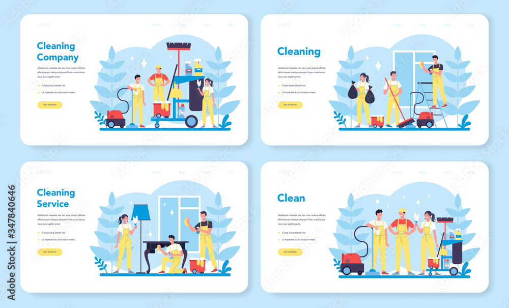 Fototapeta premium Cleaning service or company web banner or landing page set.