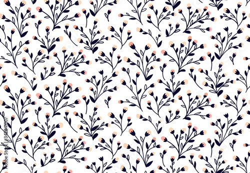 Floral pattern. Seamless vector texture with flowers for fashion prints or wall paper. Hand drawn style, light background.