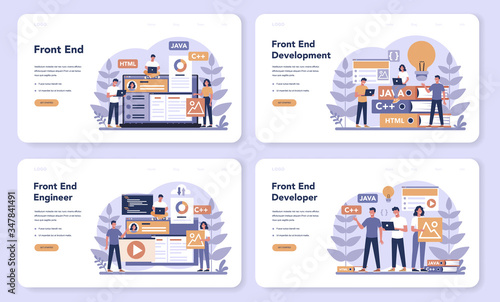 Frontend development web banner or landing page set. Website
