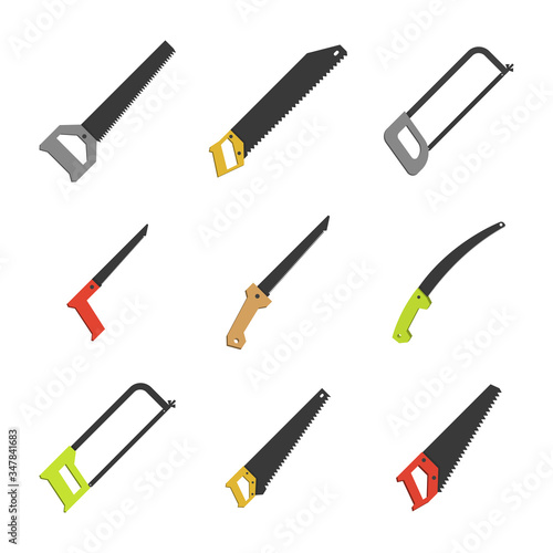 Set of different flat saws, vector illustration.