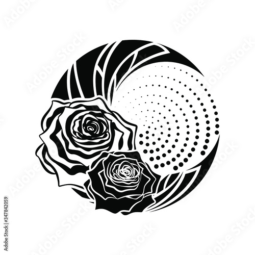 Abstract moon with rose flowers tribal tattoo vector illustration design