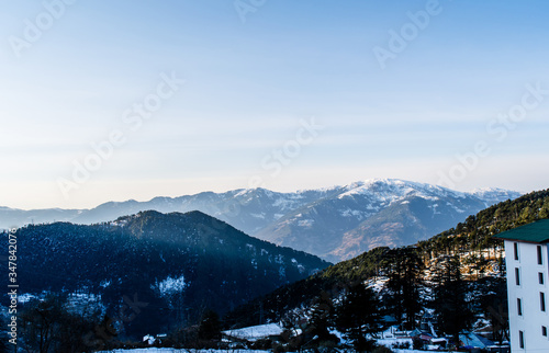 Patnitop a city of Jammu and its park covered with white snow, Winter landscape 