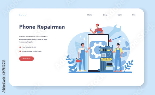 Repairman web banner or landing page. Professional worker