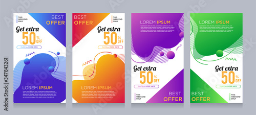 Modern colorful advertising poster for flash sale banners with dynamic shape. Sale banner template design, Flash sale special offer set