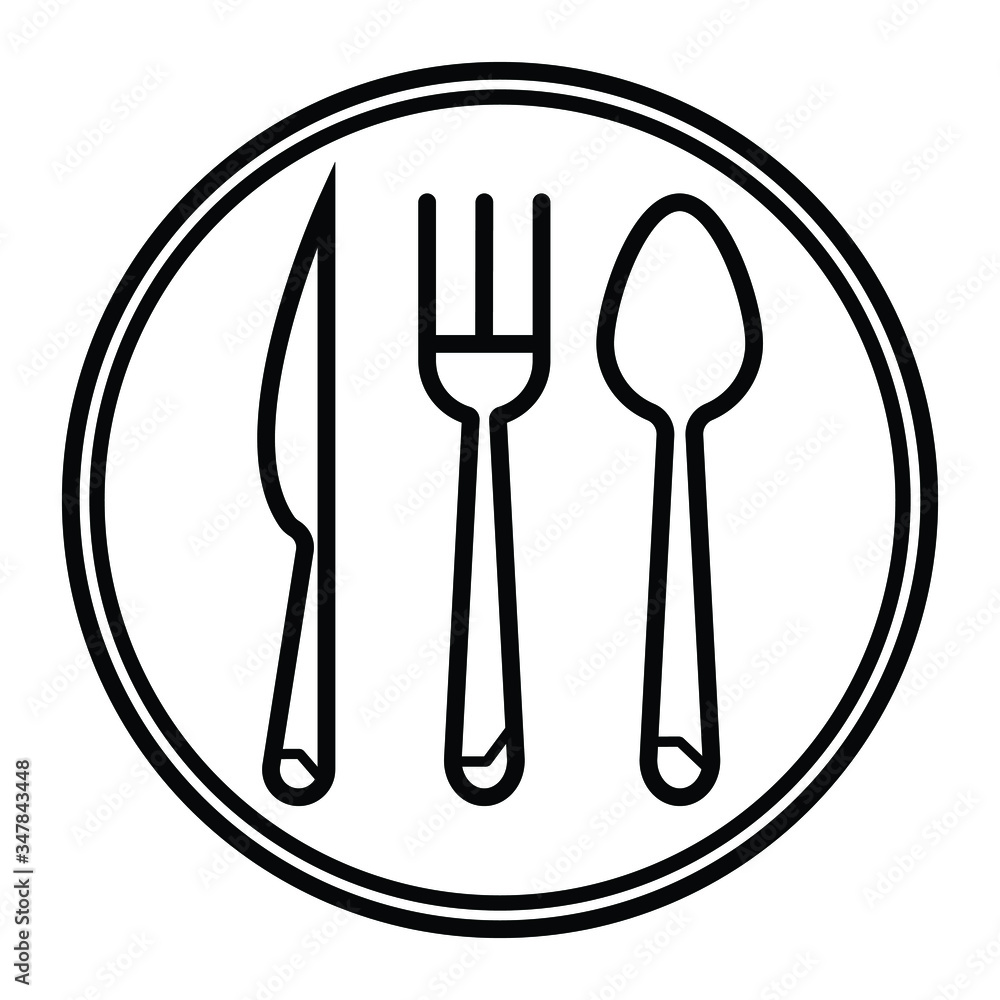 Cutlery icon. Spoon, fork and knife on the plate Cutlery icon. Spoon, fork and knife on the plate