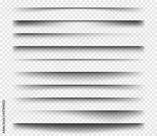Realistic shadows. Square dividers transparent black soft shadows template overlay panels for web design projects vector set. Realistic effect transparent, transparency edge layout illustration