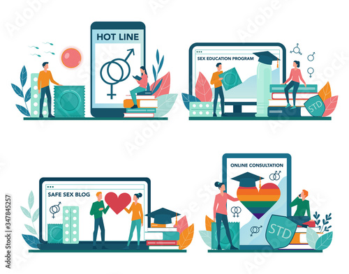 Sexual education online service or platform set. Sexual health lesson