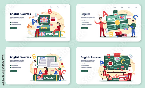 English course web banner or landing page set. Study foreign