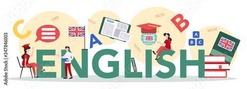 English course typographic header concept. Study foreign languages