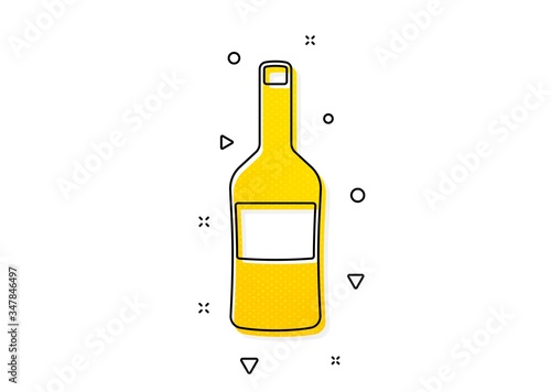 Merlot or Cabernet Sauvignon sign. Wine bottle icon. Yellow circles pattern. Classic wine icon. Geometric elements. Vector