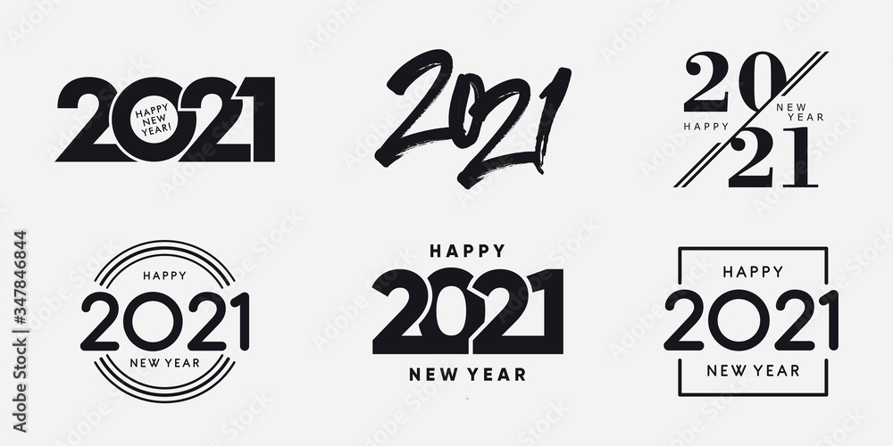 Big Set of 2021 Happy New Year logo text design. 2021 number design template. Collection of 2021 happy new year symbols. Vector illustration with black labels isolated on white background. Big Set of 2021 Happy New Year logo text design. 2021 number design template. Collection of 2021 happy new year symbols. Vector illustration with black labels isolated on white background.