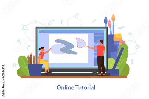 Online art tutorial concept. Distance study, art class. People learning