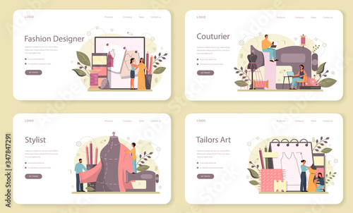 Fashion designer or tailor web banner or landing page set.