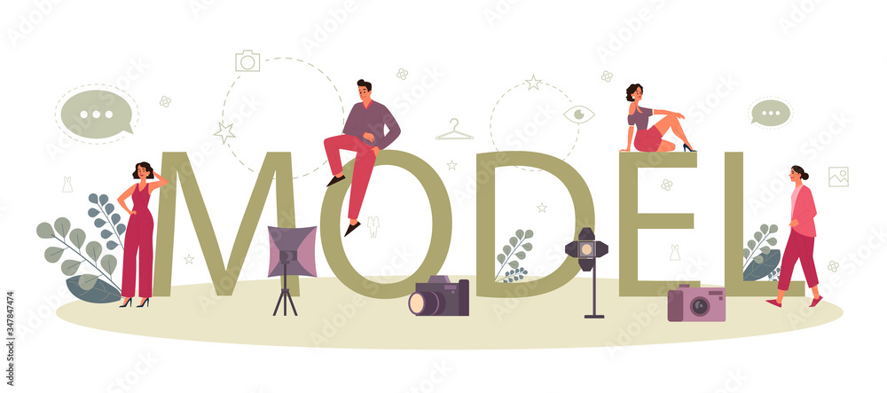 Fashion model typographic header concept. Man and woman Fashion model typographic header concept. Man and woman
