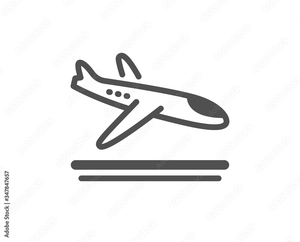 Airport arrivals plane icon. Airplane landing sign. Flight symbol. Classic flat style. Quality design element. Simple arrivals plane icon. Vector