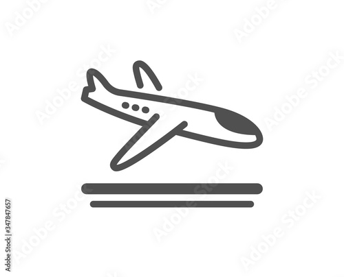Airport arrivals plane icon. Airplane landing sign. Flight symbol. Classic flat style. Quality design element. Simple arrivals plane icon. Vector