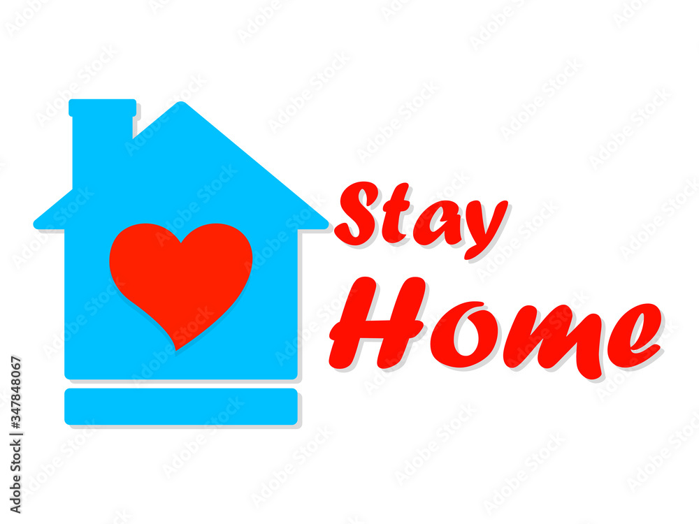 Isolated Stay home sign line campaign on white background.