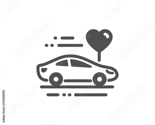 Honeymoon travel icon. Love car trip sign. Valentines day transport symbol. Classic flat style. Quality design element. Simple honeymoon travel icon. Vector