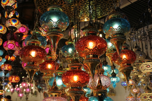 Beautiful decorative oriental lamps common in the Middle East for the Islamic celebration of Ramadan, Eid Al Fitr and Eid Al Adha festivals.