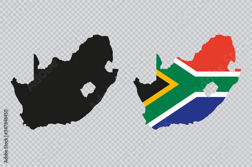 South Africa Black Detailed Map Vector With Flag