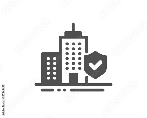 Apartment insurance hand icon. Risk coverage sign. Building protection symbol. Classic flat style. Quality design element. Simple apartment insurance icon. Vector